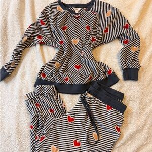 Secret Treasures Striped Pajama Set with Red and Tan Hearts Top=S and Bottoms=M